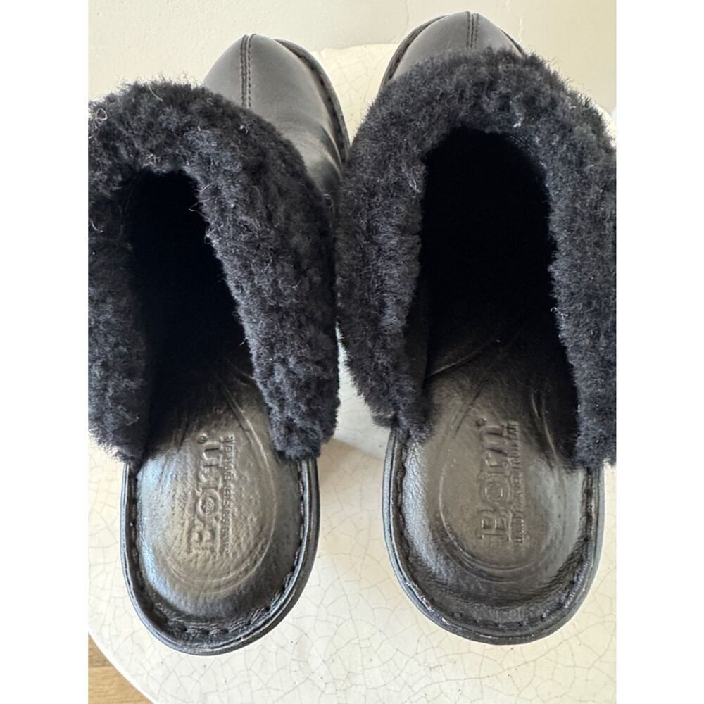 Born Women’s Black Leather Shearling-Trim Platform Mules Slip On Shoes Size 6 - Picture 10 of 11